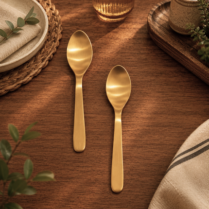 Brass Matt Fork & Spoon Set (7 Inch)
