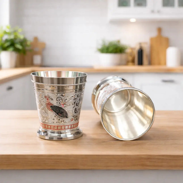 Brass Peacock Hand Painted Glass Pair (2.5 Inch)