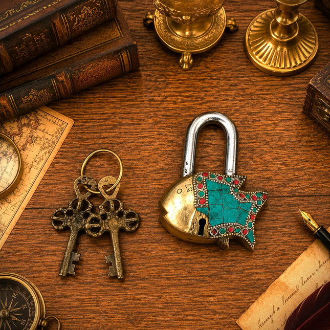 Brass Stone Work Door Lock With Two Keys