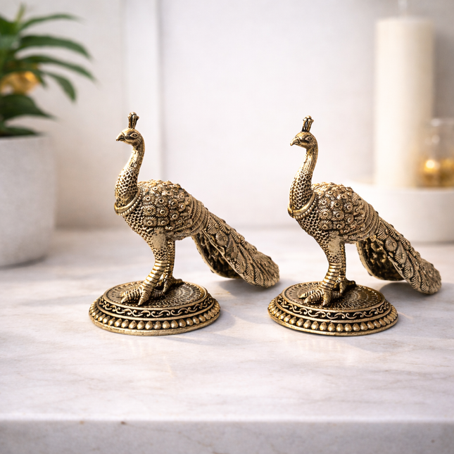 Brass Decorative Lightweight Peacock Figurine Pair (3 Inch)