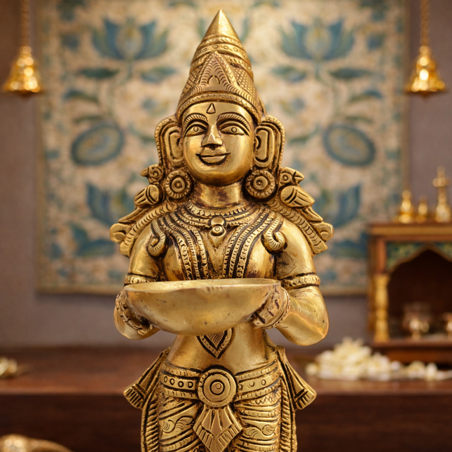 Brass Deep Lakshmi Standing Idol (12.5 Inch)