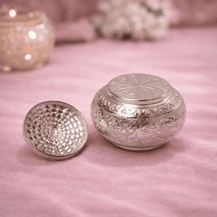 German Silver Storage Container/Supari Box With Lid (4.5 Inch)