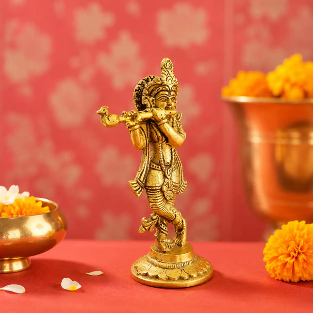 Brass Standing Krishna Idol (6.5 Inch)
