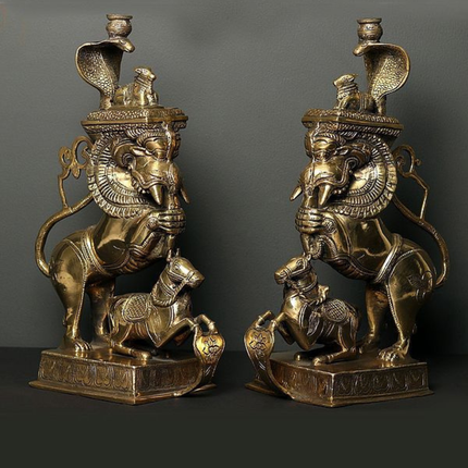 Brass Yali/kirtimukha Nandi Table Stand Set (16 Inch)