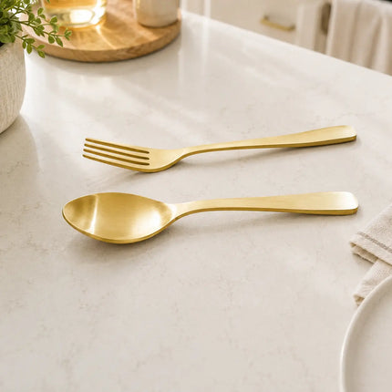 Brass Matt Fork & Spoon Set (7 Inch)