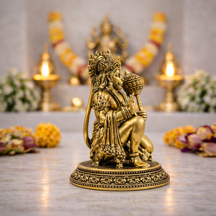Brass Lightweight Sitting Blessing Hanuman Idol With Base (4 Inch)