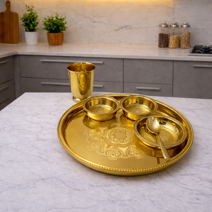 Brass Floral Design Thali/Dinner Set (1.15 Kg)