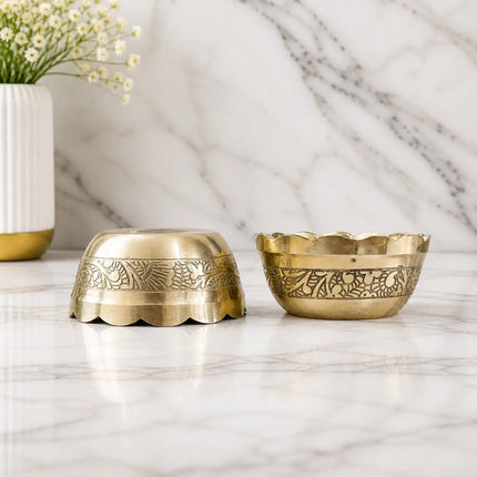 Brass Embossed Design Prasad Bowl Pair (1 Inch)