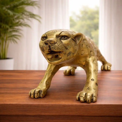 Brass Leaping Leopard Figurine