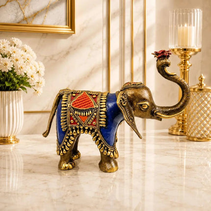 Brass Handcrafted Dhokra Elephant Statue (8.5 inch)