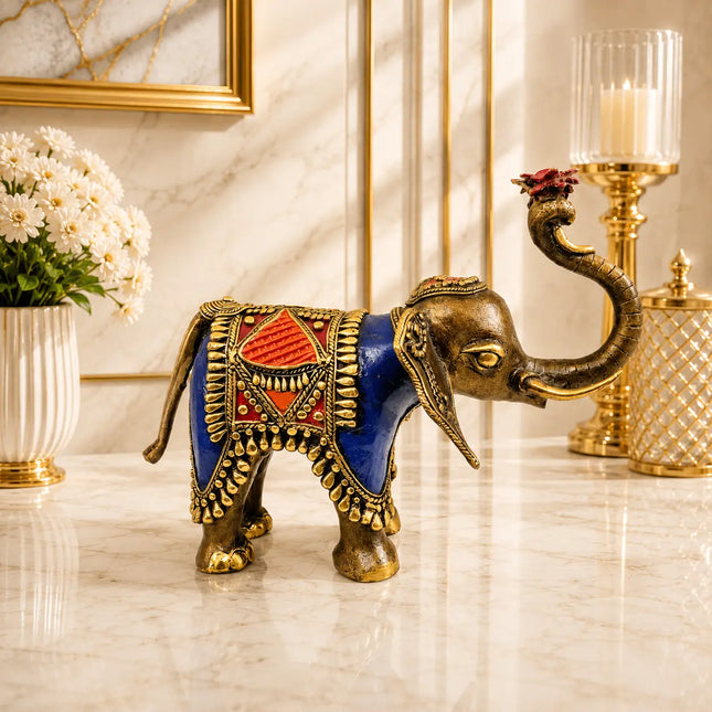 Brass Handcrafted Dhokra Elephant Statue (8.5 inch)