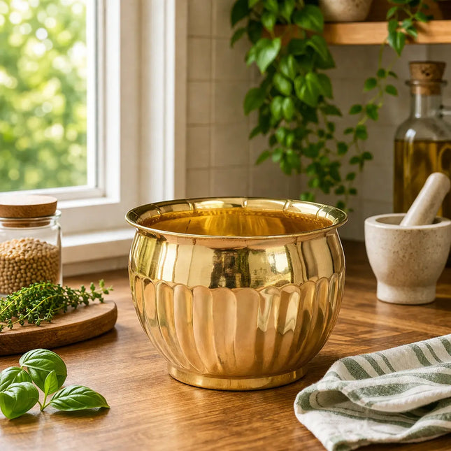 Brass Round Bucket Planter Pot
