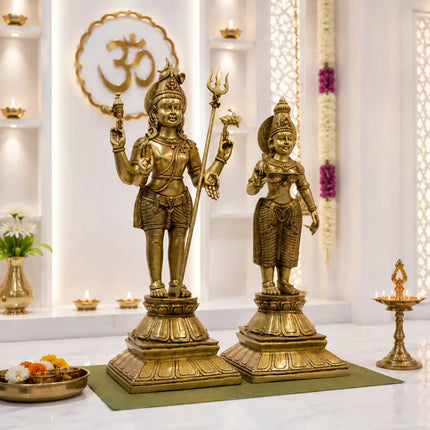 Brass Standing Shiva Parvati Idol Set (34 Inch)