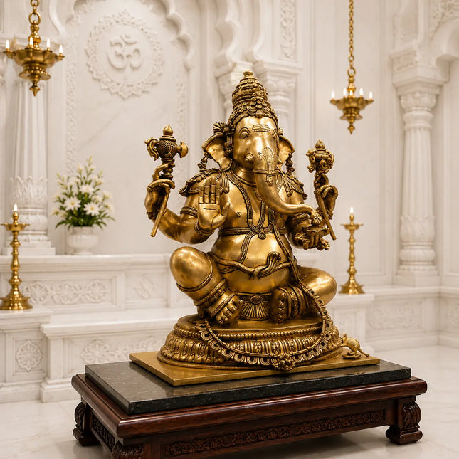 Brass Lord Ganesha Sitting Idol (22 Inch)