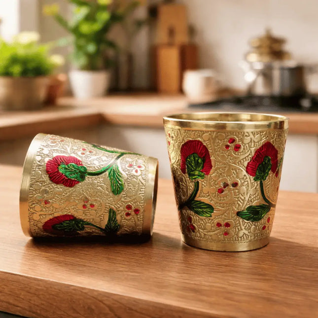 Brass Meenakari Glass Pair (2.2 Inch)
