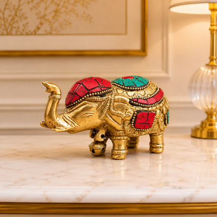 Brass Stone Work Elephant Statue
