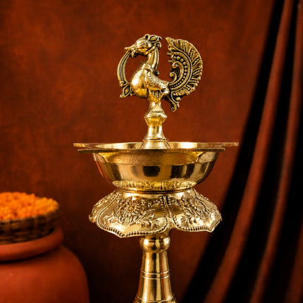 Brass Mahalakshmi Peacock Samai Lamp