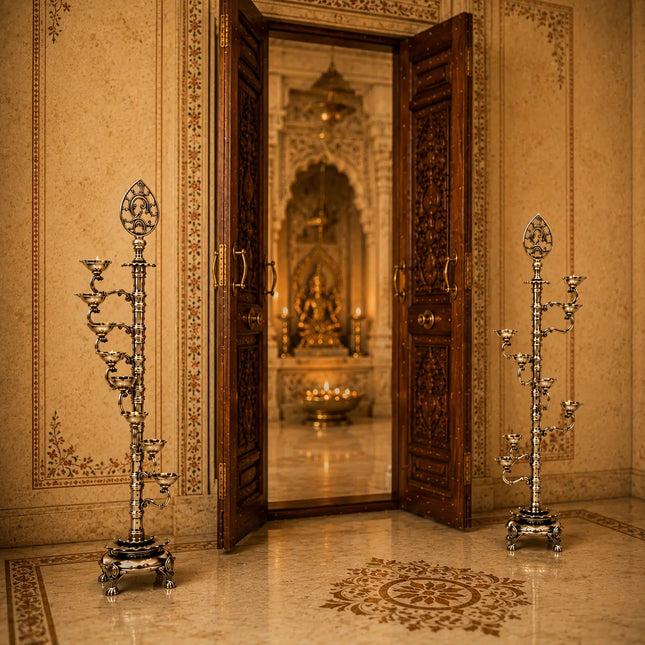 Brass Asthadeep Long Lamp Set (32 Inch)