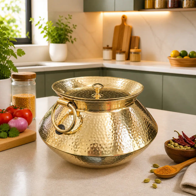 Brass Hammered Vintage Handi / Degchi with Lid