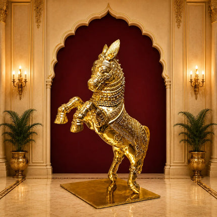 Brass Jumping Horse Statue (48 Inch)