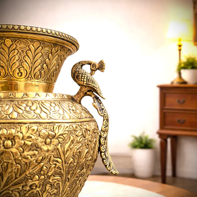 Brass Peacock Flower Vase / Planter Pot (11 Inch)