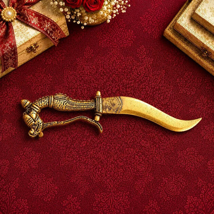 Brass Handcrafted Katar with Velvet Gift Box – Premium Indian Decor (9.5 Inch)