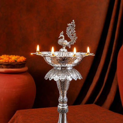 Brass Silver Plated Peacock Long Lamp