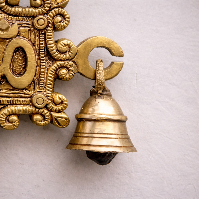 Brass Om Wall Hanging With Bell (7 Inch)