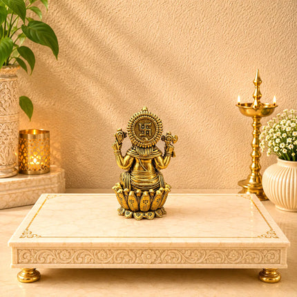 Brass Lightweight Sitting On Louts Ganesha Idol (3.5 Inch)