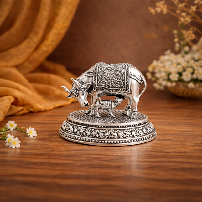 Brass Kamdhenu Cow With Calf Lightweight Idol