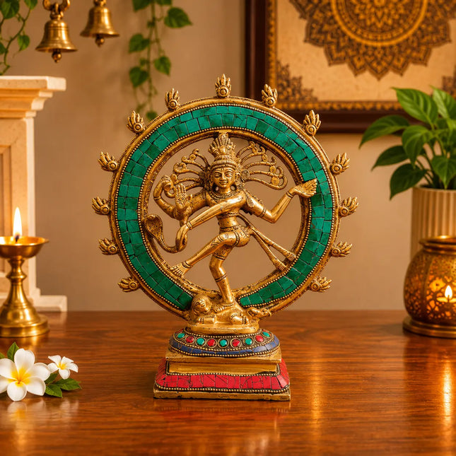 Brass Stone Work Nataraja Dancing Shiva Idol