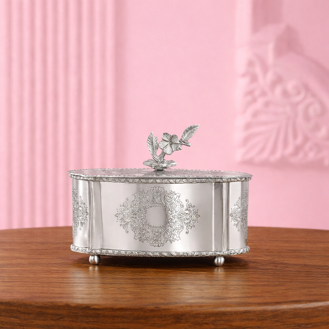 Brass Dry Fruit Box with Floral Lid