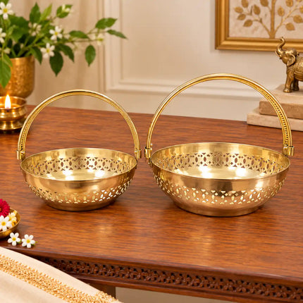 Brass Pooja Basket With Handle Set of 2