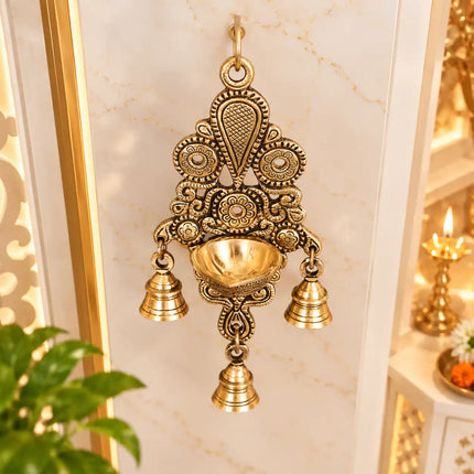 Brass Wall Hanging Diya With Bell (8.5 Inch)