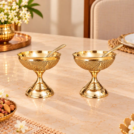 Brass Ice Cream Bowls with Spoons – Set of 2 (3.2 Inch)
