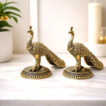 Brass Decorative Lightweight Peacock Figurine Pair (3 Inch)