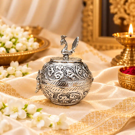 Silver peacock kumkum box urgent