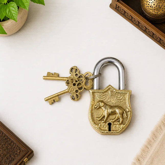 Brass Door Lock With Two Brass Keys (4.5 Inch)