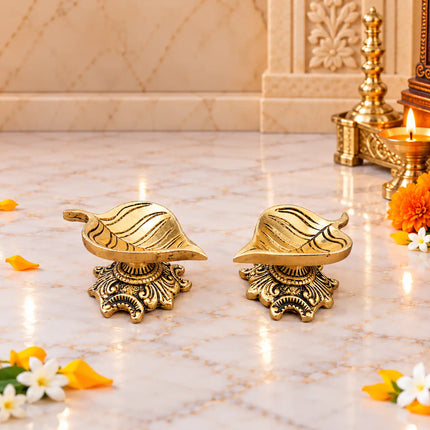 Brass Leaf Petal Diya Pair (1.5 Inch)