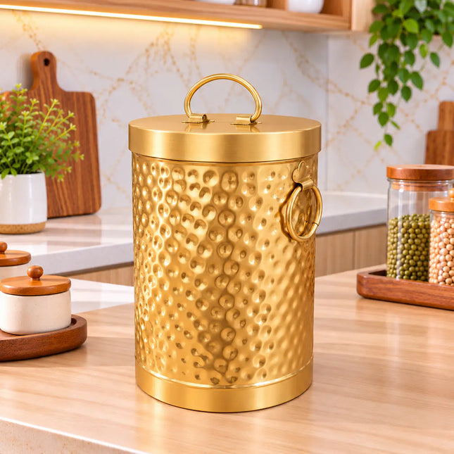 Brass Hammered Storage Container With Lid