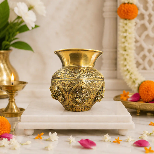 Brass Ashtalakshmi Kodam / Kalash (5.5 Inch)