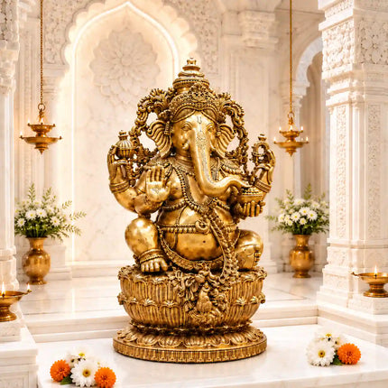 Brass Lord Ganesha Sitting Idol (24 Inch)