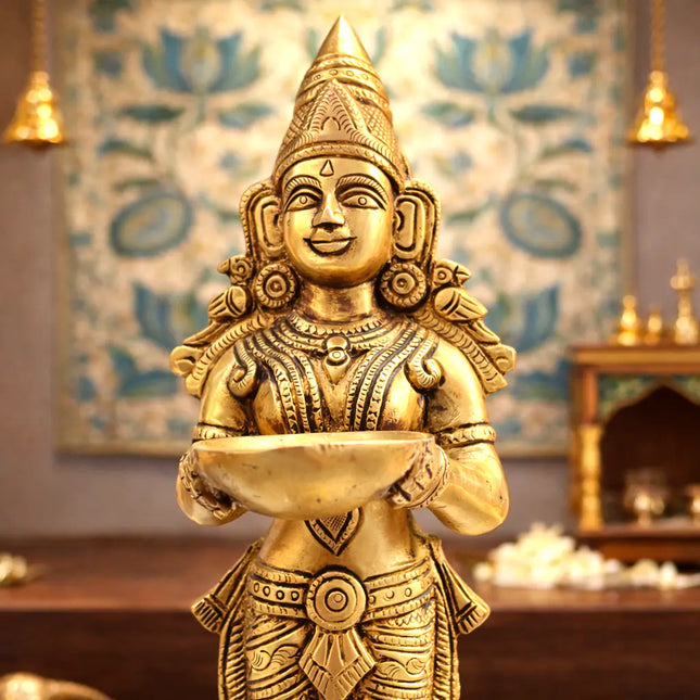 Brass Deep Lakshmi Standing Idol (12.5 Inch)