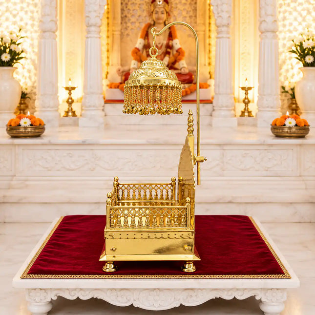 Handcrafted Brass Singhasan with Dome for Laddu Gopal