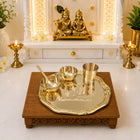 Brass Pooja Bhog Thali Set – Matka Murli Design (8 Inch)