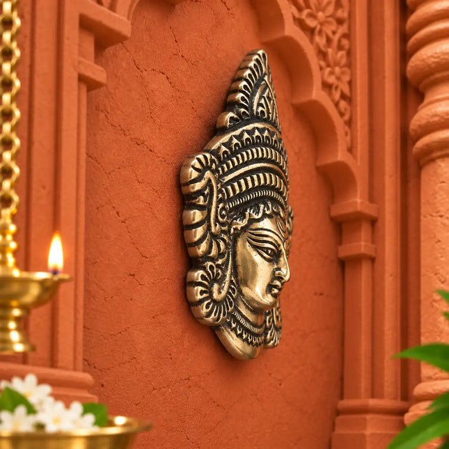 Brass Durga Face Wall Hanging Idol (4 Inch)