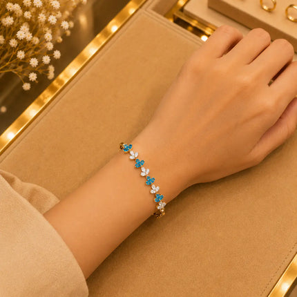 Geometric Tennis Bracelet for Women | Split Leaf & Oval CZ Design