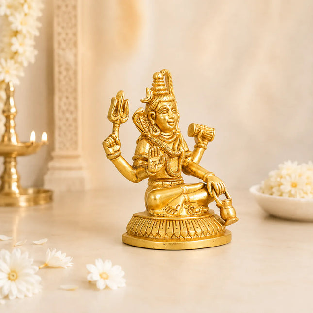 Brass Sitting Lord Shiva Idol (5 Inch)