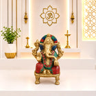 Brass Stone Work Sitting Ganesha Idol