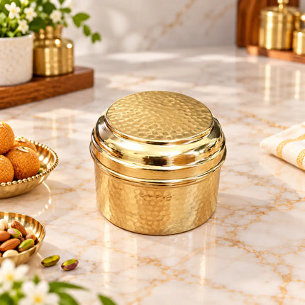 Brass Hammered Ladoo Box With Lid